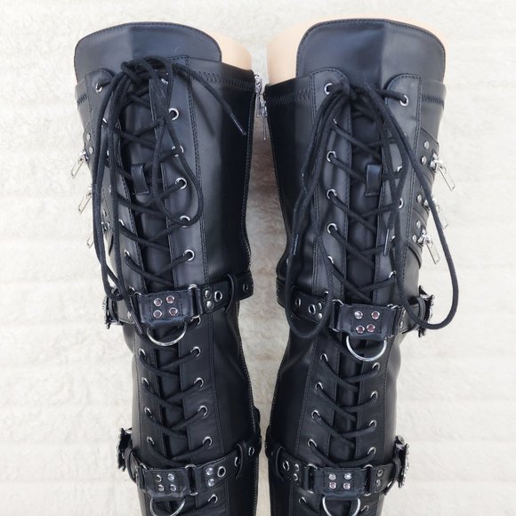 Brand New Shaker 420 Thigh High Platform Goth Punk Rocker Boots Stretch Leather - Picture 8 of 15